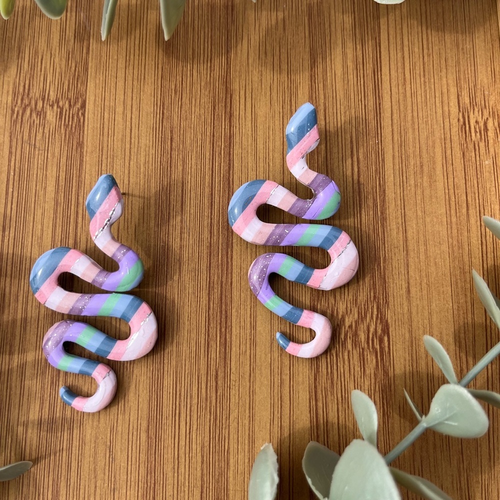 Colorful Striped Snake Stud Earrings